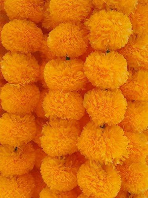 DECORATION CRAFT Pack of 5 Pcs. of Artificial Light Orange Marigold Flower Garlands 5 Feet Long, for Parties, Weddings, Theme Decorations, Home Decoration, Photo Prop, Diwali, Festival - Home Decor Lo