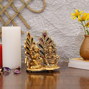 Collectible India Laxmi Ganesh Set Idol Showpiece Diya Oil Lamp for Puja Deepak - Metal Lakshmi Ganesha Statue Idol Murti for Home Pooja Temple Decor
