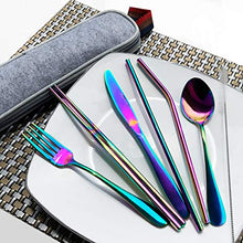 Load image into Gallery viewer, Rainbow Travel Flatware Set with Case Stainless Steel Silverware Tableware Set Colorful Reusable-Portable-Utensils-Silverware-case,Include Knife/Fork/Spoon/Straw (Portable RB) - Home Decor Lo