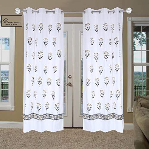 The Trendy House Cotton Hand Block Floral Print 7 ft Door Curtain -Set of 2 Pieces - Home Decor Lo