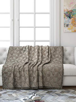 Saral Home Soft Cotton Unique Firki Design Tufted Throw Sofa Cover, 140x210cm (Grey) - Home Decor Lo