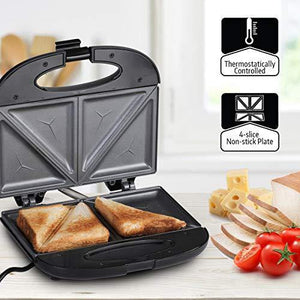 Agaro 33185 Elegant Sandwich Maker, 800 W with 4 Slice Non-Stick Fixed Plates (Black) - Home Decor Lo