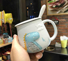 Load image into Gallery viewer, Emerge Cute Mr Dinosaur Crocodile Cartoon Ceramic Coffee Mug with Spoon and Lid Porcelain Juice Drinking Cup Coffee Milk Tea Cup 350 ML (Mug Dinosaur Blue1) - Home Decor Lo