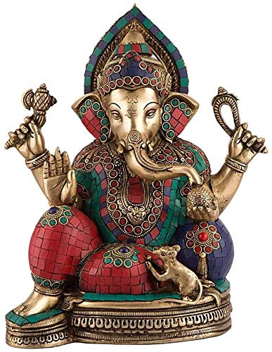 CraftVatika Large Ganesha Statue Idol Brass with Turquoise Ganesh Idol ...