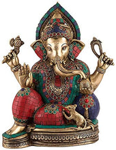 Load image into Gallery viewer, CraftVatika Large Ganesha Statue Idol Brass with Turquoise Ganesh Idol Sculpture Elephant Figurine