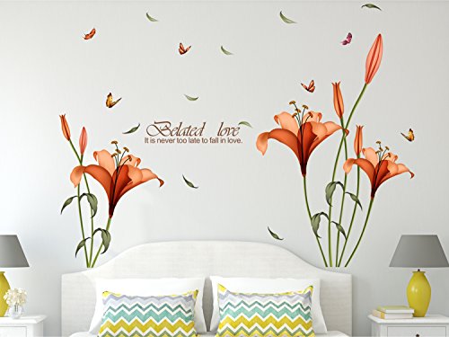 Amazon Brand - Solimo Wall Sticker for Bedroom (Blooming Lilies, ideal size on wall , 175 cm X 120 cm),Multicolor - Home Decor Lo