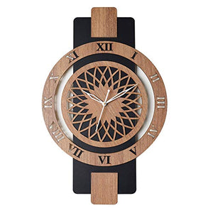 Kangroo Wooden Silent Quartz Movement Wall Clock for Home Big Size Living Room Hall Bedroom Stylish Clock - Without Glass, (12 X 19 Inch, Brown) - Home Decor Lo