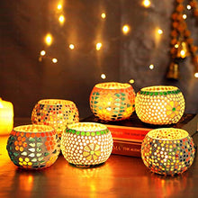 Load image into Gallery viewer, TIED RIBBONS Mosaic Glass Tealight Candle Holders for Diwali Home Decoration and Gifts (Pack of 6) - Home Decor Lo