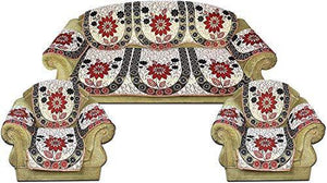 KK Home Store Decor Cotten Chenille Heavy Fabric 500 TC Floral Design 5 Seater Sofa Cover with 6 Arm Set | 5 Piece Cushion Cover | Table Cover |-18 Piece Multicolour - Home Decor Lo