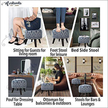 Load image into Gallery viewer, Nestroots Stool for Living Room Sitting Printed Ottoman upholstered Foam Cushioned pouffe Puffy for Foot Rest Home Furniture with 4 Wooden Legs Cotton Canvas (14&quot; Height Navy Blue) - Home Decor Lo