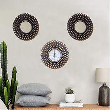 Load image into Gallery viewer, Upscale Set of 3 Wall Mounted 10 inch Decorative Mirrors with Clock for Living Room, Home Decor &amp; Bedroom, Round Hanging Wall Decor Accessories - Gold - Home Decor Lo