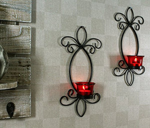Hosley Butterfly Wall Tealight Candle Holder Wall Sconce with 2 Red Glass Cup and Tealights for Home Decoration and Gifting, Set of 2