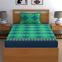 Load image into Gallery viewer, Home Ecstasy 100% Cotton bedsheets for Single Bed Cotton, 140tc Ethnic Green Single bedsheet with Pillow Cover (4.8ft x 7.3ft) - Home Decor Lo