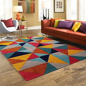 Zia Carpets Handmade Tuffted Pure Woollen Round Carpet for Living Room with 1.0" inch Thickness 5 X 7 Feet (150X210 cm) Multi - Home Decor Lo
