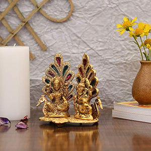 Collectible India Laxmi Ganesh Set Idol Showpiece Diya Oil Lamp for Puja Deepak - Metal Lakshmi Ganesha Statue Idol Murti for Home Pooja Temple Decor