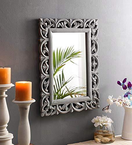 The Urban Store Wood Vintage Antique Style Home Decorative Wall Mirror, 50 X 37 1.5 cm (Grey) - Home Decor Lo