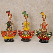 Load image into Gallery viewer, Handicrafts Paradise Tribal Rajasthani Musicians in Iron Handmade Decorative Gift Item Showpiece for Home Décor, Multicolour (12.75 inch) - Set of 3 p. - Home Decor Lo