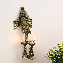 Load image into Gallery viewer, eCraftIndia Ganesh Deepak with Bell Brass Wall Hanging (11 cm x 8 cm x 24 cm, Brown) - Home Decor Lo