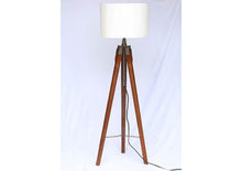 Load image into Gallery viewer, Wooden Tripod Floor Lamp Stand with Shade and Bulb: Off White - Home Decor Lo