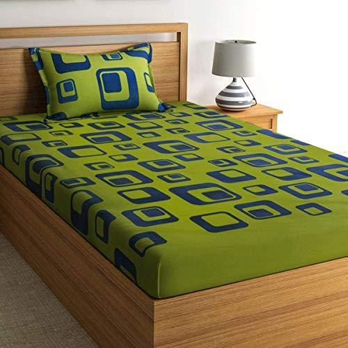 Home Ecstasy 100% Cotton bedsheets for Single Bed Cotton, 140tc Geometric Green Single bedsheet with Pillow Cover (4.8ft x 7.3ft) - Home Decor Lo