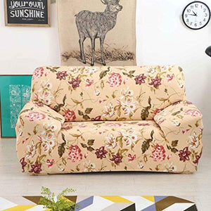 House of Quirk Universal Sofa Cover Big Elasticity Cover for Couch Flexible Stretch Sofa Slipcover (Beige Flower Pink Green, Triple Seater)(185-230 cm) - Home Decor Lo