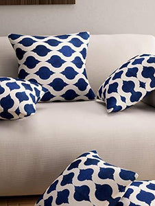 Story@Home Printed Cotton Decorative Cushion Covers (16 X 16 Inches) Set of 5, Navy Blue and White - Home Decor Lo