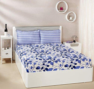 Amazon Brand - Solimo Leafy Spring 144 TC 100% Cotton Double Bedsheet with 2 Pillow Covers, Blue - Home Decor Lo