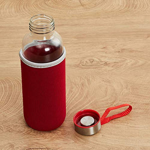 Home Centre Favola-Cyprus Transparent Glass Water Bottle with Pouch - 400 ml - Red - Home Decor Lo
