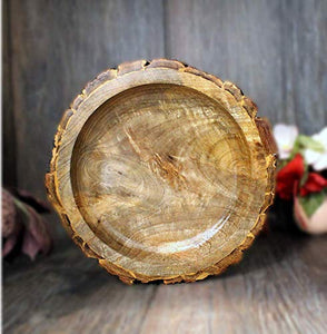 Tamanna handicrafts Antique Wooden Tray | Bowl | Platter with BARK (Medium) - Home Decor Lo