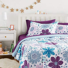 Load image into Gallery viewer, AmazonBasics Easy-Wash Microfiber Kid&#39;s Bed-in-a-Bag Bedding Set - Full or Queen, Purple Flowers - with 4 pillow covers - Home Decor Lo