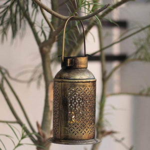 SADHUBELA Iron Milk Can Patterned Lantern (Gold_5.1 Inch X 5.1 Inch X 7.8 Inch) - Home Decor Lo