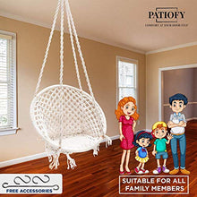 Load image into Gallery viewer, Patiofy Made in India Swing Chair for Balcony Home Indoor/Outdoor Hanging Wooden Swing for Kids jhula Hanging Chair (White) - Home Decor Lo