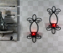 Load image into Gallery viewer, Hosley Butterfly Wall Tealight Candle Holder Wall Sconce with 2 Red Glass Cup and Tealights for Home Decoration and Gifting, Set of 2