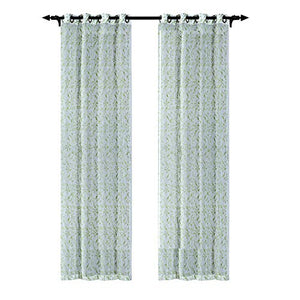 Deco Window 2 Piece Floral Sheer Eyelet Polyester Window Curtain - 9ft (108 inch), Green - Home Decor Lo
