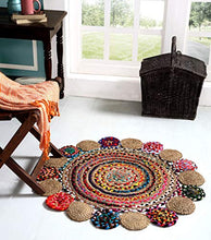Load image into Gallery viewer, AEROHAVEN Cotton and Jute Braided Floor Rug Boho Bedside Living Room Carpet Rug - BR06 - (Multicolor, 90 cm Round) - Home Decor Lo