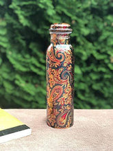Load image into Gallery viewer, Ayurveda Copper™ |Pure Copper Printed Water Bottle | Green Designer Copper Bottle, Leak Proof, Joint-Less, Seamless| Capacity 1 Liter | Antique Yoga Water Bottle - Home Decor Lo