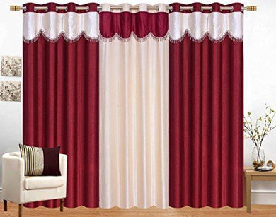 Srk Trendz 3 Piece Combo Polyester Eyelet Curtains Window (Maroon Cream, 4 x 5) - Home Decor Lo
