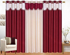 Srk Trendz 3 Piece Combo Polyester Eyelet Curtains Door (Maroon Cream, 4 x 7) - Home Decor Lo