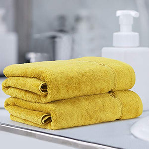 LUSH & BEYOND 100% Cotton Bath Towel Set for Men & Women, 500 GSM Full Large Size Combo Pack of 2, Ultra Soft for Sensitive Skin, Super Absorbent, Color Fade Resistant (Mustard) - Home Decor Lo