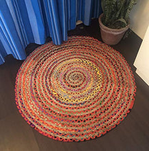 Load image into Gallery viewer, Rangbhar Handmade Round Jute Rug, 90 cm, Round Chindi Rug for Living/Dining Room, Multi Colour… - Home Decor Lo