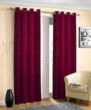Load image into Gallery viewer, Inaayat Creations Polyester Pyramid Design Punching Heavy Long Crush 7 Feet Door Curtains (Maroon) - Set of 2 - Home Decor Lo