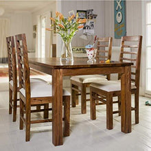 Load image into Gallery viewer, Sheesham Wood 4 Seater Dining Table Set with 4 Chairs: Natural Brown - Home Decor Lo