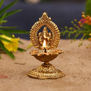 Collectible India Metal Ganesha Design Decorative Diya (Golden, 4.5 X 2 X 2 Inch) - Home Decor Lo