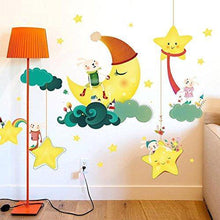 Load image into Gallery viewer, Decals Design &#39;Cute Cartoon Moon Stars Clouds with Rabbit Family&#39; Wall Sticker (PVC Vinyl, 60 cm x 90 cm) - Home Decor Lo