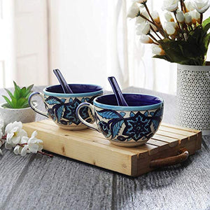 Miah Decor Md-320 Ceramic Handcrafted Double Glazed Rich Moroccan Soup Bowls with Spoon Set, Pack of 2, Multi-Color - Home Decor Lo