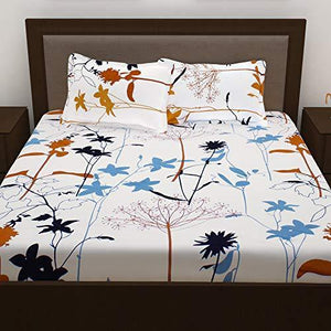 Story@Home Super-Soft Beautiful Tropical Patterns Vibrant Colors 100% Cotton Double Bed Sheet and 2 Pillow Covers (Yellow and White) 46X 69 cm - Home Decor Lo