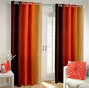 Shree Ram Decor Polyester Blend Long Crush Eyelet Window 5 ft Curtains (Orange) Set of 2 - Home Decor Lo
