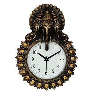 Webelkart Designer Stones Lord Ganesha Plastic Wall Clock for Home/Living Room/Bedroom/Kitchen- (Copper-12 Inch) - Home Decor Lo