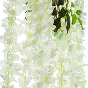 Pauwer 12 Pack (43.2 FT) Artificial Wisteria Vine Ratta Fake Wisteria Hanging Garland Silk Long Hanging Bush Flowers String Home Party Decor (White) - Home Decor Lo