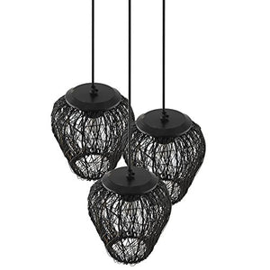 Homesake Retro Style, LED Filament Bulb Chandelier 3 Lights Round Cluster Pendant 60W Black Lamp with Steel Wire Mesh Hanging Light for Living Room, Bedroom